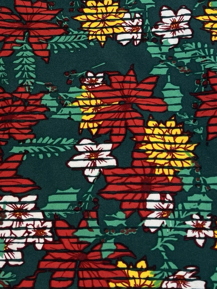 Leggings LuLaRoe TC2 Alto Curvilíneo 2 Navidad Floral VERDE Vacaciones Poinsettia SUAVES Foto 2 de 4