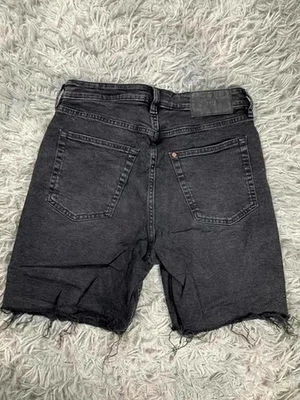 Short en jean noir taille haute effiloché vintage bermuda US8 - Photo 1/4