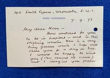 Alec Guinness Signed  Handwritten Note and Envelope  7-9 -73  to Nora Nicholson
