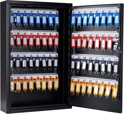 Metal Key Cabinet - 64 Position Wall Mount Lock Box with Key Tags - Key Organize