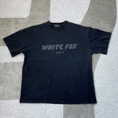 White Fox Vol 3 schwarzes kurzärmliges kastiges Baumwoll-T-Shirt Damen S/M Puffdruck