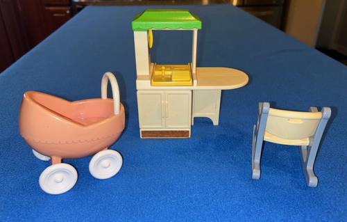 Little Tikes Dollhouse Furniture kitchenette, rocking chair pink baby buggy toys - Picture 5 of 11