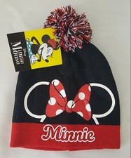 Disney Minnie Mouse Knitted Beanie Ski Hat/Cap W/Pom Pom One Size Fits Most NWT