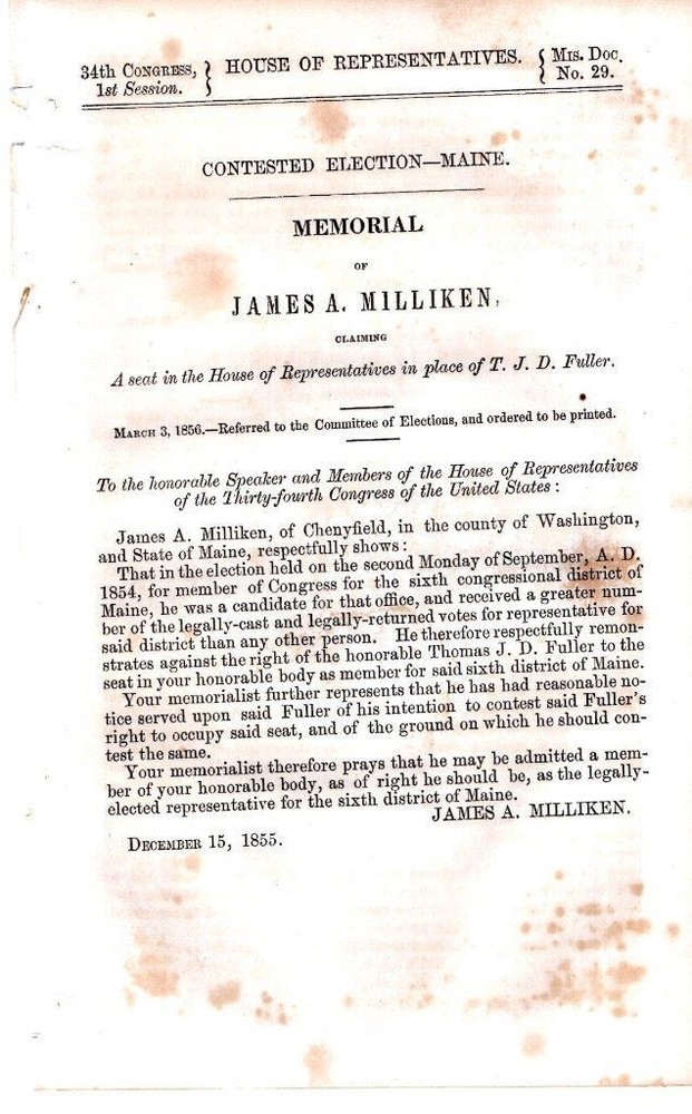 Cmte. of Elections- Contested Election-Maine