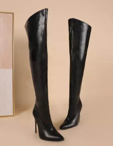 Damen 12 cm High Heels Stiefel Overknees 34-48 spitz Reißverschluss Schuhe sexy - Bild 14 von 29