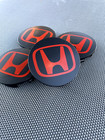 HONDA SET OF 4 BLACK-RED 69 mm/2.72in Wheel Center Caps - FITS MOST MODELS