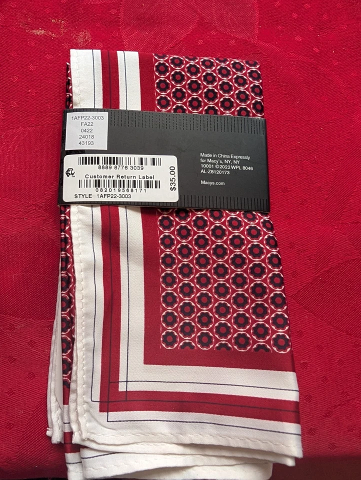 Alfani Mens Solid Medallion Pocket Square-Red- NWT - Image 2 of 3