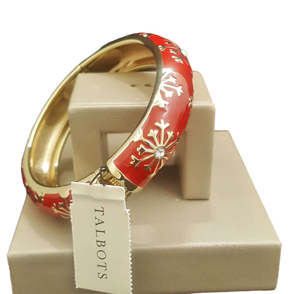 Brazalete para mujer TALBOTS chapado en oro esmalte rojo copo de nieve precio de venta sugerido por el fabricante 38,50 USD Foto 3 de 4