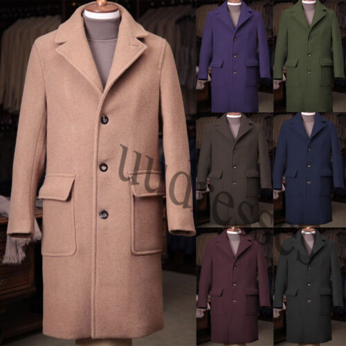 Vintage 100% Cashmere Men's Long Overcoat Single Breasted Casual Outerwear Coats - Picture 1 of 18