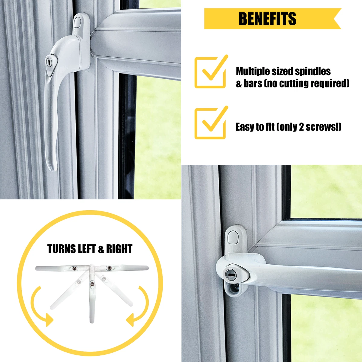 Manija de ventana universal de PVC uPVC Home Secure™ multihusillo - blanca