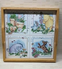 Selandia Designs Classic Pooh Piglet Tigger Eeyore Tile Wood Tray 12 3/4"