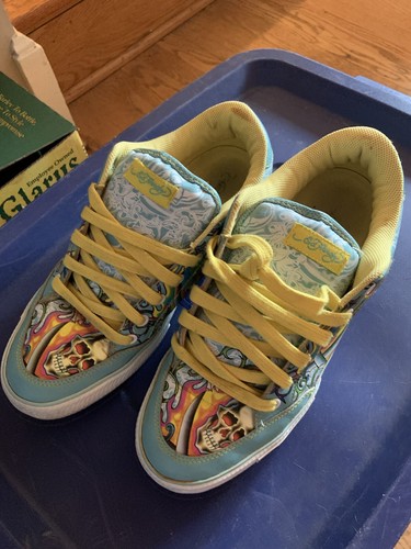Ed Hardy Sneakers  Very Rare! Low Top Skull  &Flowers Tattoo mens size 11 - Picture 1 of 12