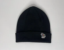 New PS Paul Smith Zebra Logo Ribbed 100% Lambswool Beanie Hat, Made In Scotland