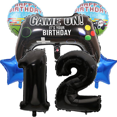 Große Gamer Luftballon Set  32'' Zahl 12 Zahlen-Ballon Schwarz, 12. Geburtstag De