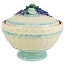 The Haldon Group, Vintage Japan, Footed Bowl & Lid, Cream, Aqua, Purple & Green