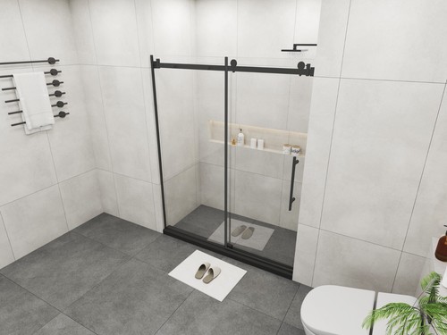 56-60"x76" Frameless Sliding Tub Door, 3/8" Clear Glass, Matt Black Finish - Picture 2 of 9