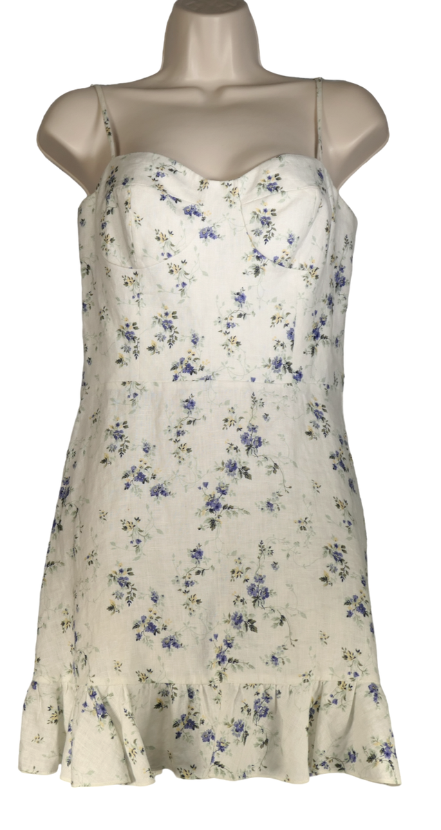 Reformation Mariana Mini Dress Women Size 6 Ivory Floral Linen Boho Sundress