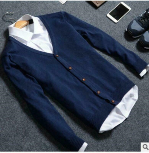 Mens Winter V-Neck Sleeves Slim Fit Cardigan Knit Short Sweater Jacket Outwear