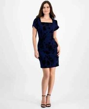 Connected Women's Square-Neck Floral-Print Dress, Midnight, 8