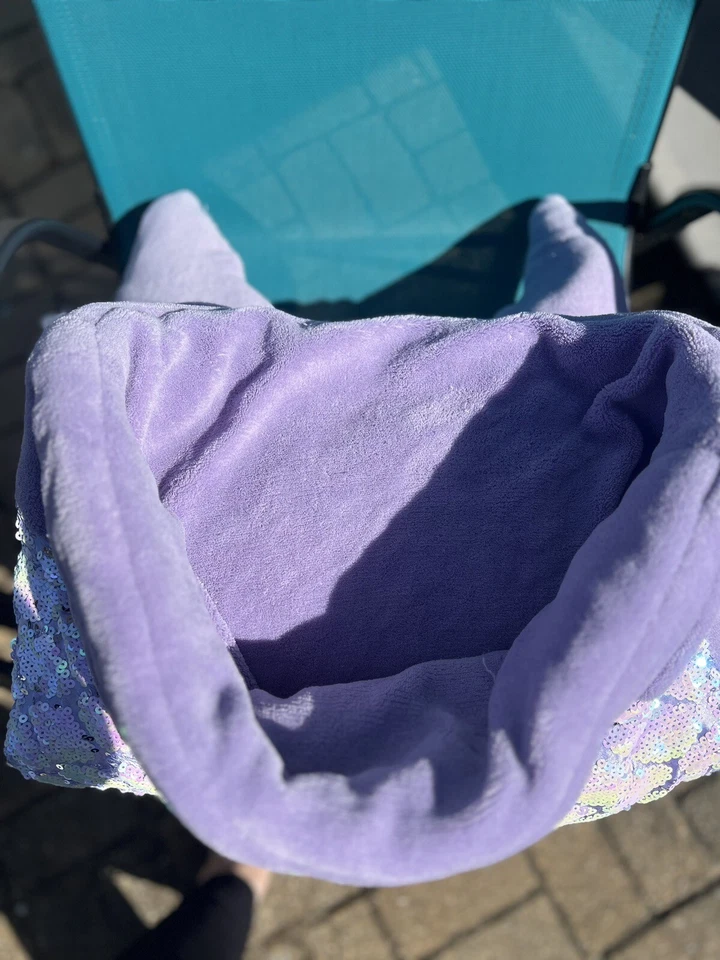 Saco de dormir Cynthia Rowley lavanda púrpura reversible lentejuelas cola de sirena  Foto 3 de 3