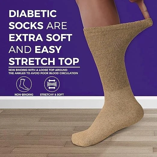 5~20 Dozens Wholesale Men Women Diabetic Crew Socks Khaki Size 9-11 10-13 13-15 - Image 4 of 4