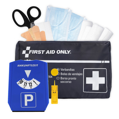 First Aid Only Kfz Verbandtasche DIN 13164 inkl. 5-in-1 Parkscheibe, Auto-Set