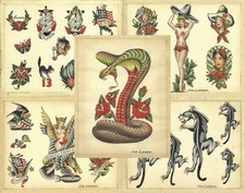 5 Sheets Brooklyn Joe Lieber Traditional Vintage Style 11X14 Tattoo Flash Set 11