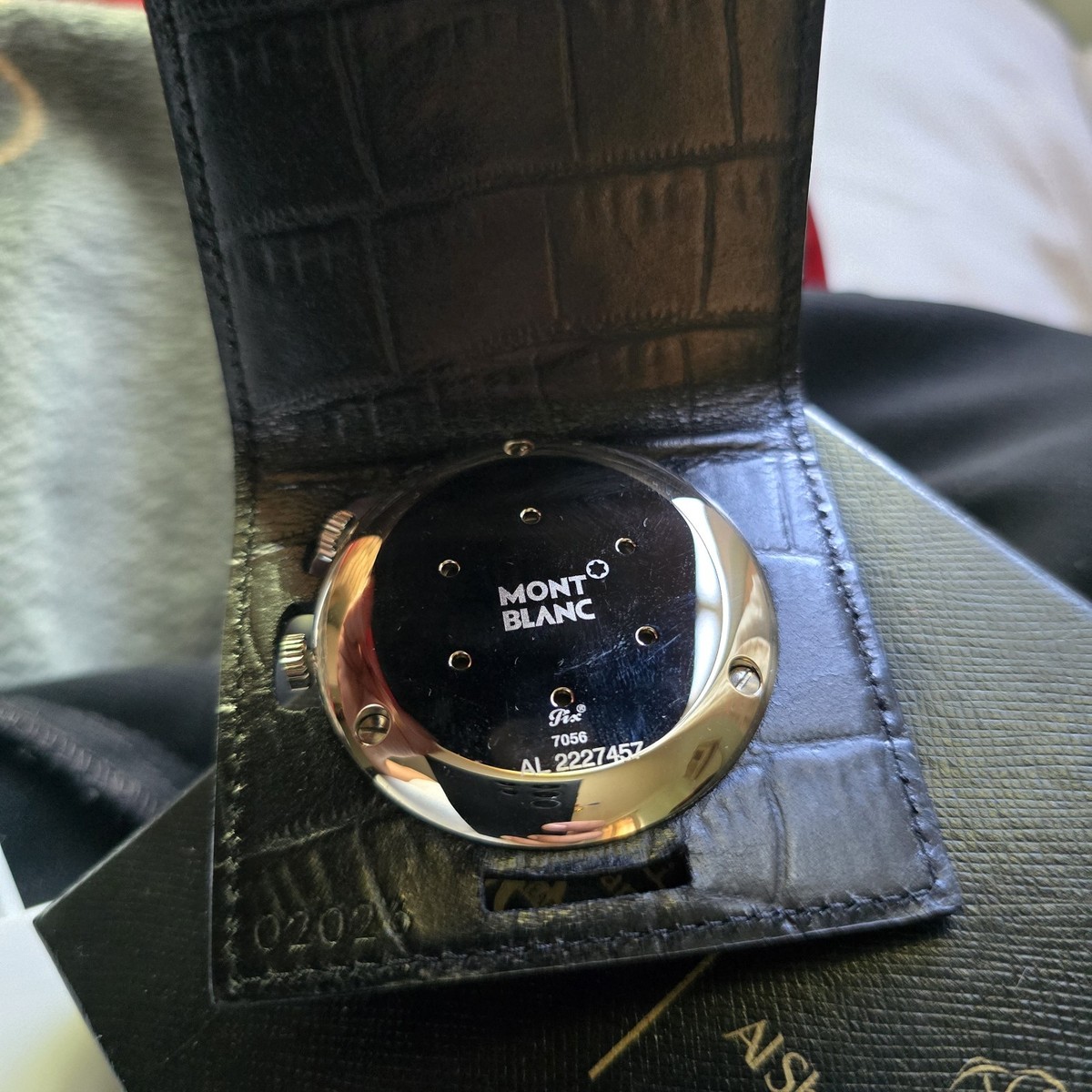 Montblanc Travel Alarm,Office Clock 7056 w Black Leather case/Box