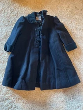 Rothschild Girls Size 2T Navy Wool Coat W/ Navy Velvet Trim New Without Tag