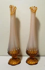 Fenton Cameo Opalescent Hobnail Swung Bud Vase 10.5" MCM  Amber Rootbeer Glass
