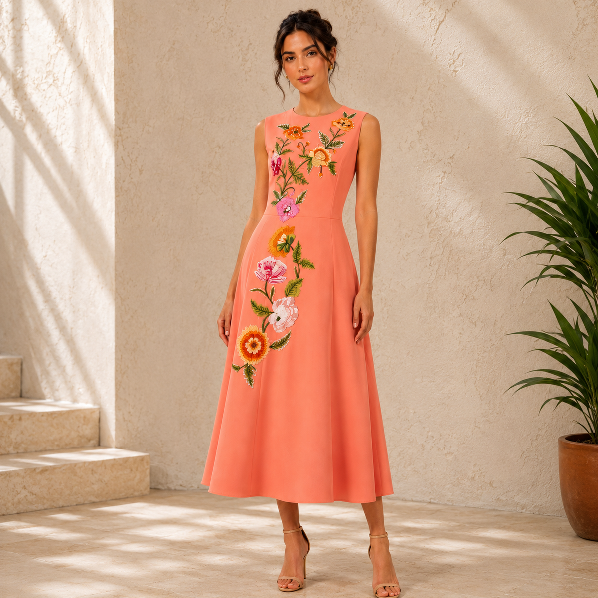orange midi dress formal Floral Women | Hand Embroidery, Luxury Embellished Dress elegant burnt orange formal dress