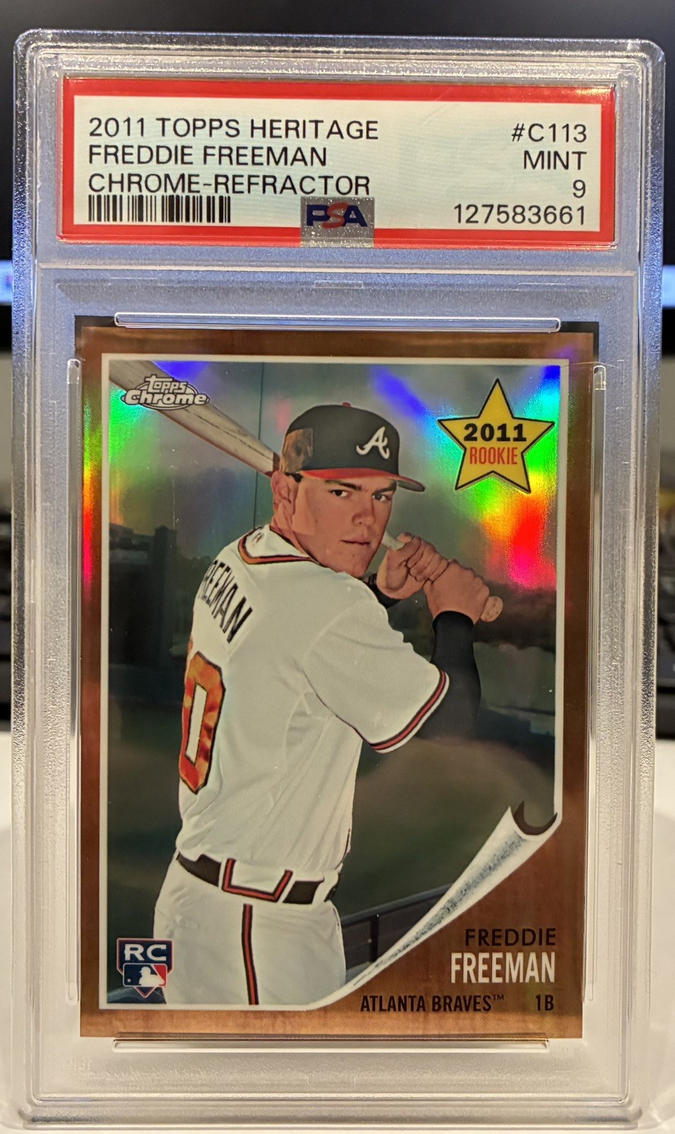 2011 Topps Freddie Freeman Heritage Chrome Refractor #C526 /562 RC PSA 9 MINT