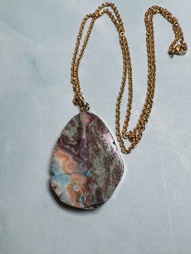 Peacock Aquaprase Teardrop Pendant Necklace 24" ~ 384 - Picture 3 of 4