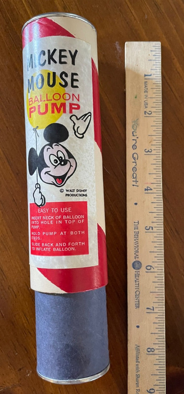Vintage Mickey Mouse Balloon Pump Walt Disney Productions Inflator 1970's unused