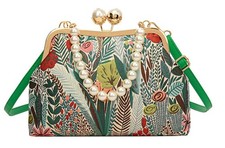 Vintage Embroidered Flower Handbag Retro Pearl Chain Crossbody Bag Clutch Kis...