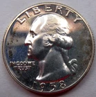 1958-p Washington Quarter 90% Silver .1808 troy oz  PROOF slight  toning