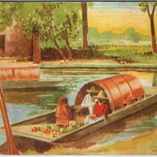1936 Xochimilco Mexico Postcard Trajinera Flower Boat Garden Fred Liebig
