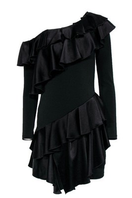 Alice & Olivia - Black Ruffle One Shoulder Ruffle Dress Sz 6