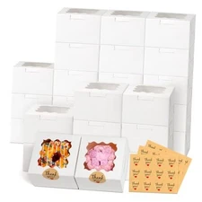 26pcs White Cookie Boxes with Window, 4x4x2.5 Inches Small Bakery Boxes with 