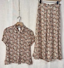 Laura Ashley Vtg UK Boho Floral Skirt Blouse US 8 SET MOP Buttons Cottagecore