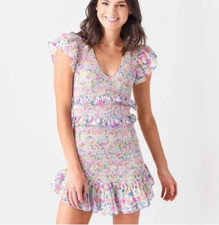 LoveShackFancy Floral Mini Dress Ruffle Cottagecore Pink Romantic Sundress
