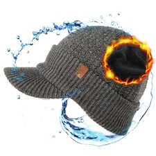 Waterproof Peaked Beanie Hat Men Winter Knit Skull Stocking Cap with Brim Wom...