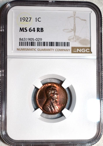 NGC MS-64 RB 1927-P Lincoln Cent, Richly Hued w/ Few Contact Marks, Looks 65.