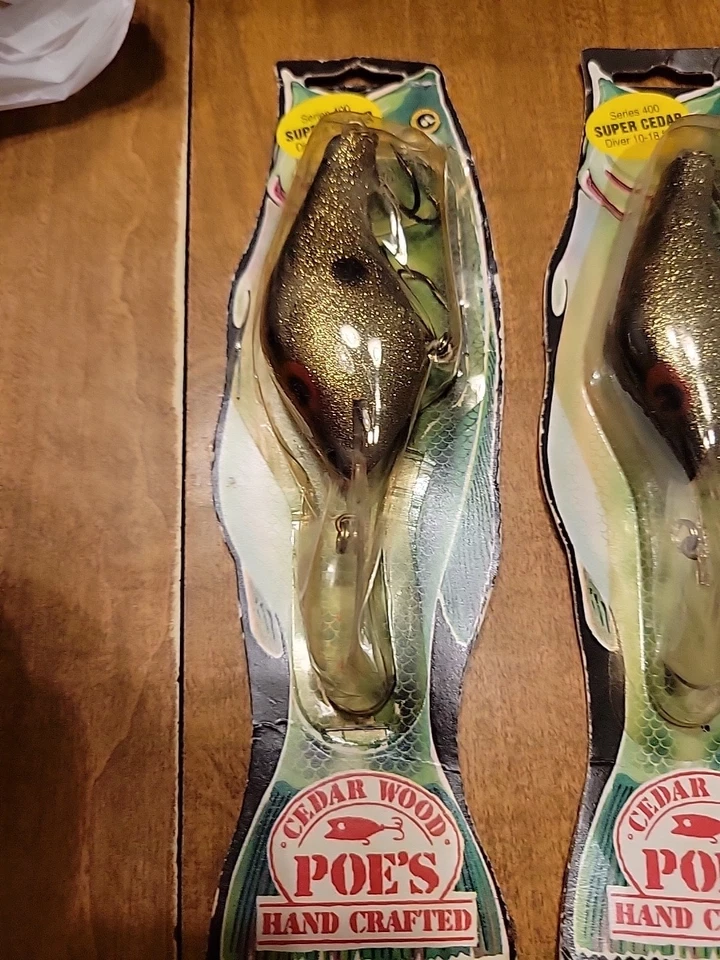 Lote de 4 señuelos de pesca artesanales vintage de madera de cedro Poe Foto 3 de 4