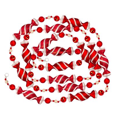 9 Foot Red & White Candy Peppermint Bead Christmas Garland