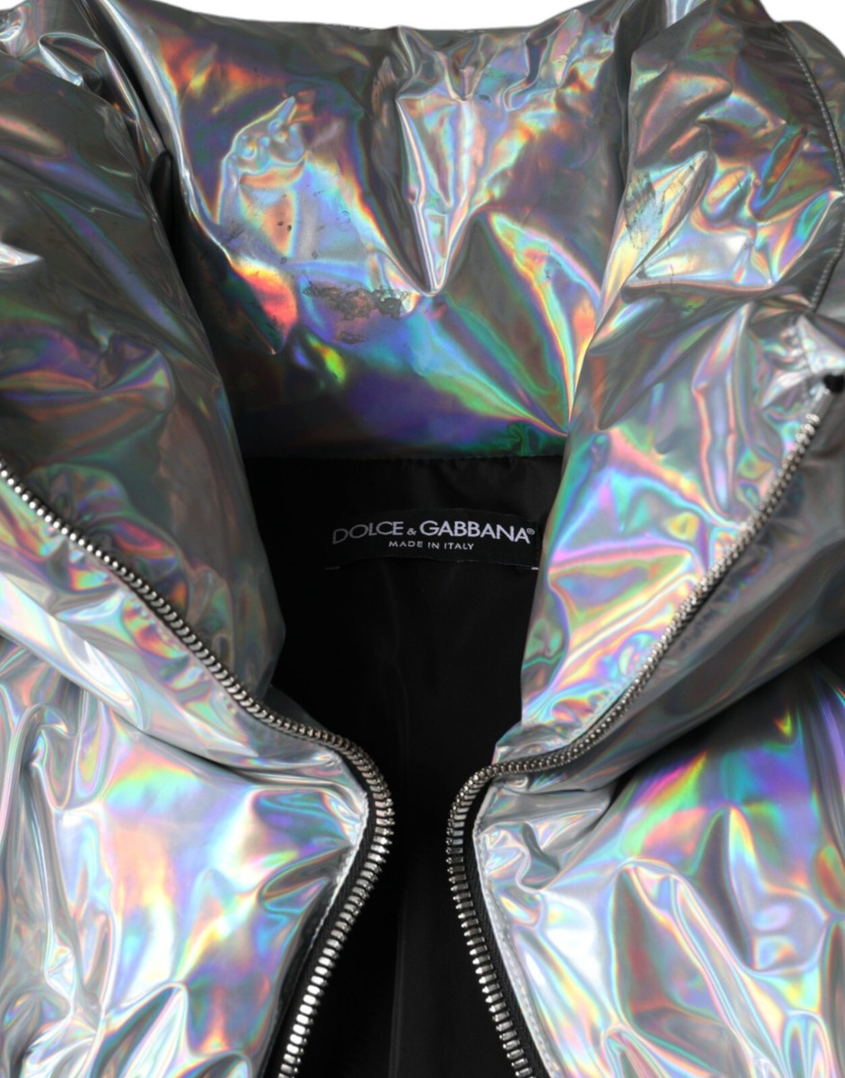 DOLCE & GABBANA Jacket Silver Iridescent Puffer Full Zip