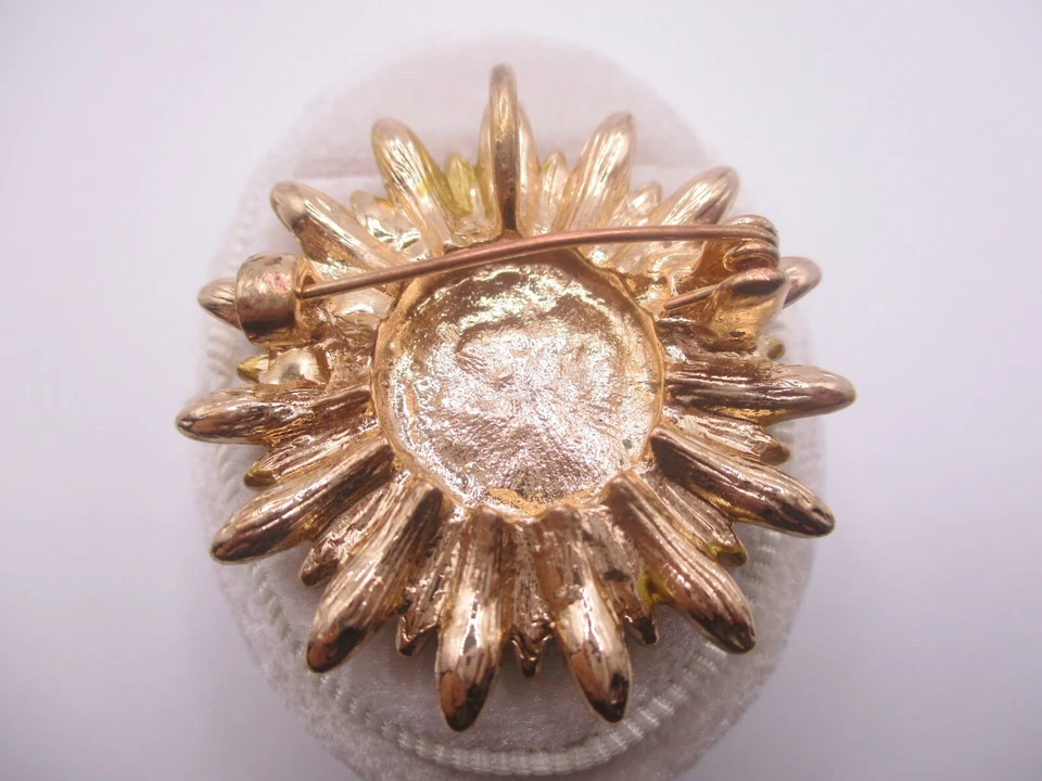 yellow sunflower flower rhinestone brown gold tone brooch pin pendant 0023 - Image 3 of 4