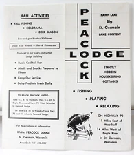 Peacock Lodge Brochure. On Fawn Lake. St. Germain, Wisconsin.