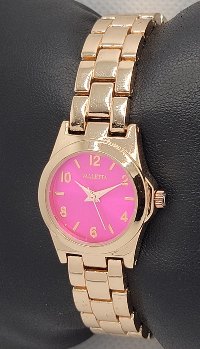 Louvett Pink Satin Fabric Watch Gold Tone NWT Includes Gold Box Case Valletta , Gold Tone With Pink Dial, Womens Fashion Watch - Etsy main image 2