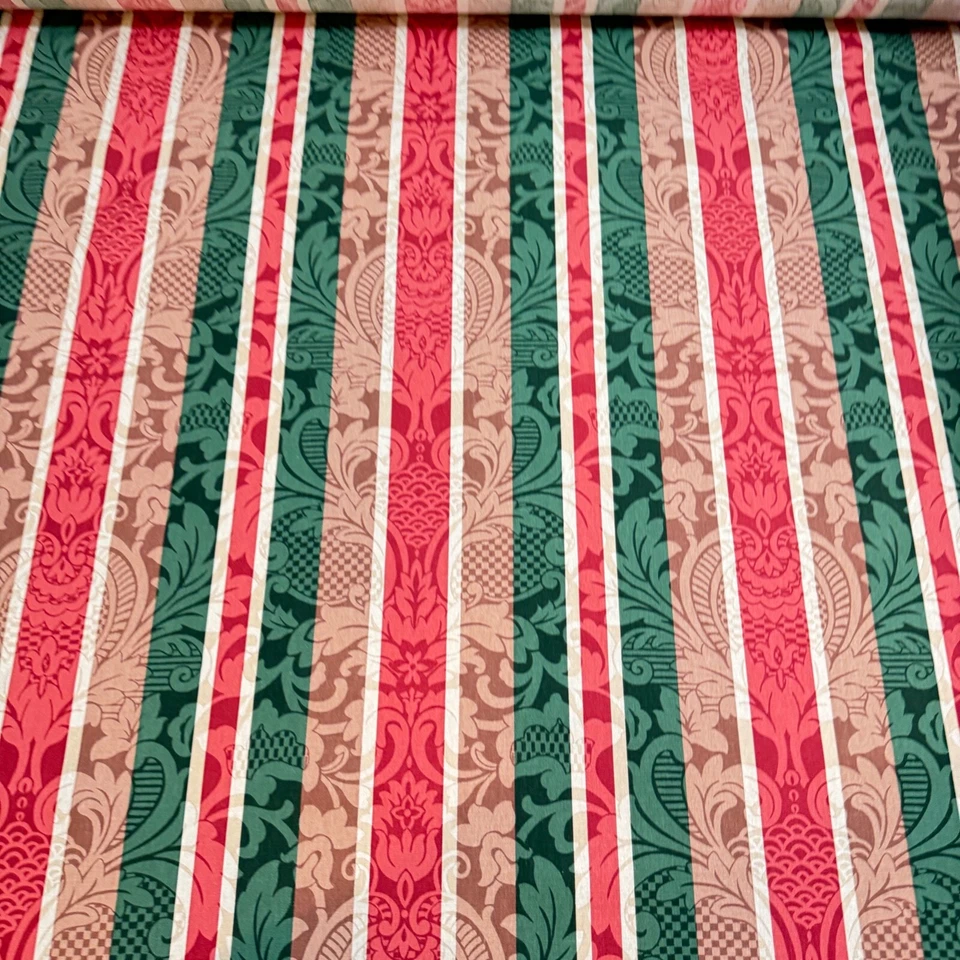 vtg fabricut upholstery fabric stanley king stripes red green damask 12 yards - Image 2 of 4